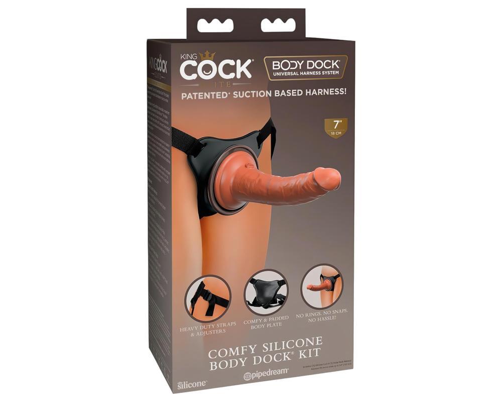 King Cock Elite Comfy - felcsatolható dildó hámmal (sötét natúr)
