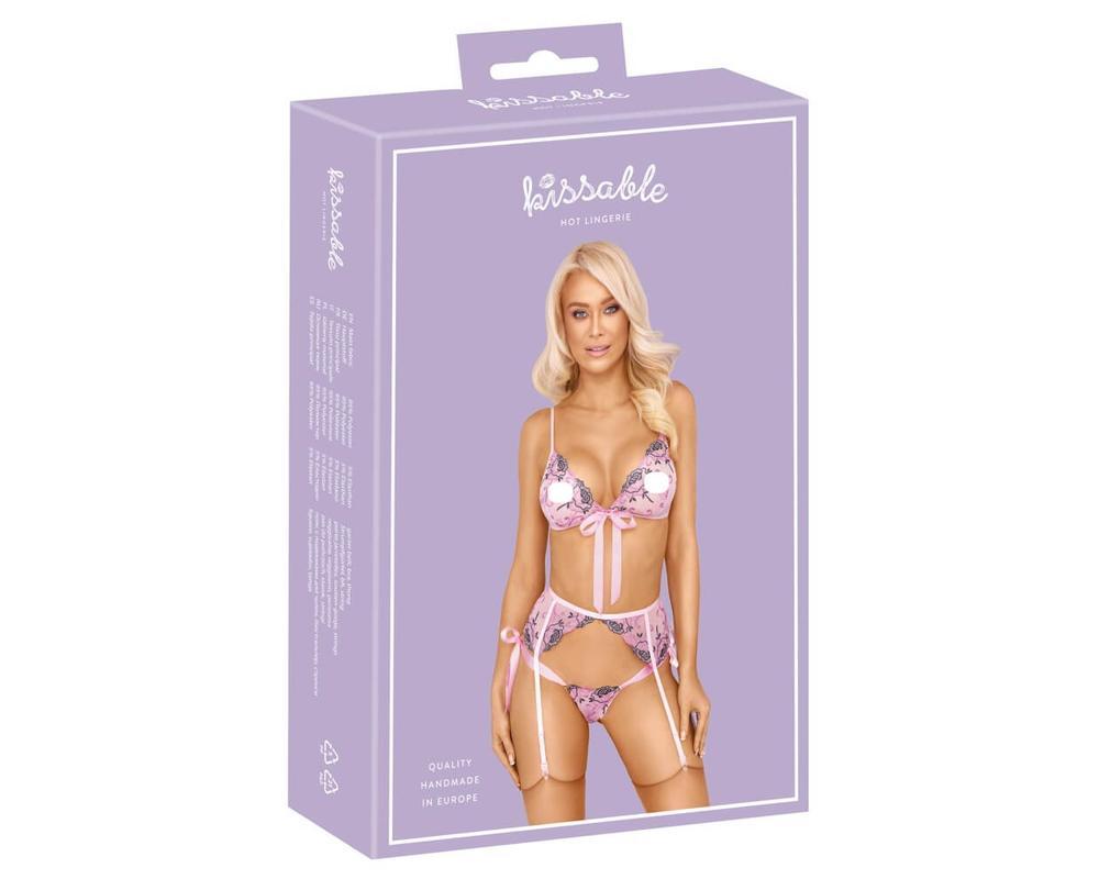 Kissable - rózsás hímzéses fehérnemű szett (pink)