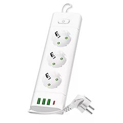 Kobi 3-as elosztó, kapcsolóval (3 földelt + 3 USB-A + 1 USB-C) fehér - 1.5 m vezetékkel