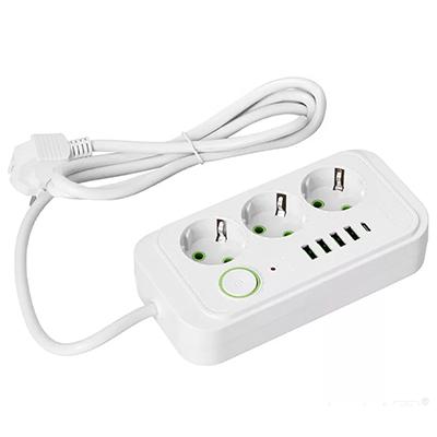 Kobi 3-as elosztó, kapcsolóval (3 földelt + 4 USB-A + 1 USB-C) fehér - 1.5 m vezetékkel