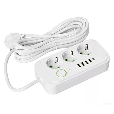 Kobi 3-as elosztó, kapcsolóval (3 földelt + 4 USB-A + 1 USB-C) fehér - 5 m vezetékkel