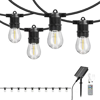 Kobi Starlight Neo napelemes kültéri LED fényfüzér, 8 világítási mód (10 db filament izzó, 10 méter, 0.42 Watt, meleg fehér) 24V