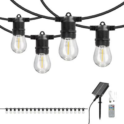 Kobi Starlight Neo napelemes kültéri LED fényfüzér, 8 világítási mód (20 db filament izzó, 10 méter, 0.42 Watt, meleg fehér), 24V