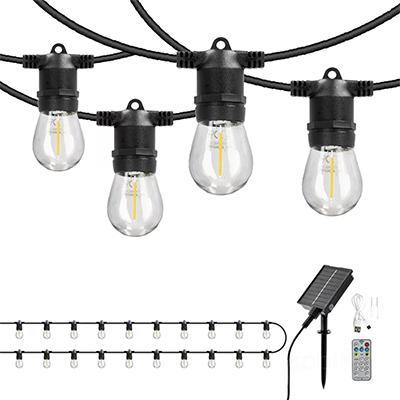 Kobi Starlight Neo napelemes kültéri LED fényfüzér, 8 világítási mód (20 db filament izzó, 20 méter, 0.42 Watt, meleg fehér), 24V
