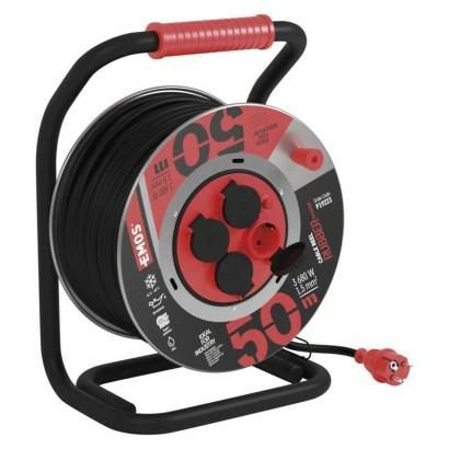 Kültéri kábeldob 50 m / 4 aljzat / fekete / gumi-neoprén / 230V / 1,5 mm2 P19223 8592920096390
