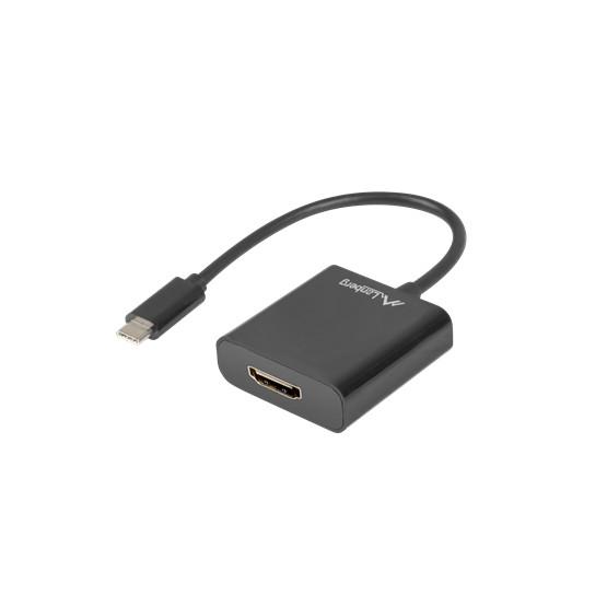 Lanberg USB-C (M) 3.1->HDMI (F) adapter kábel, 15 cm, fekete