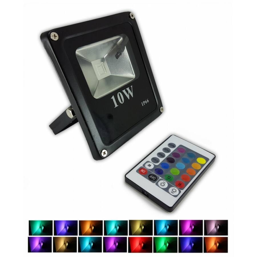 LED KÜLTÉRI, BELTÉRI REFLEKTOR FÉNYVETŐ RGB SZÍNVÁLTÓ 230V 10W TÁVIRÁNYÍTÓS