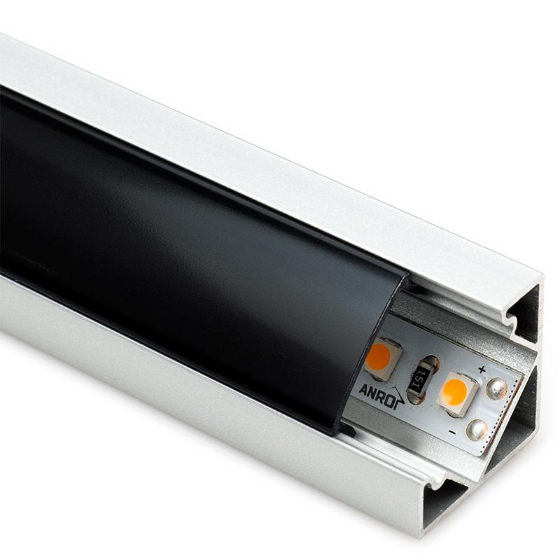 Led Profiles ALP-007 Ezüst - Alumínium sarok profil LED szalaghoz (Fekete búrával)