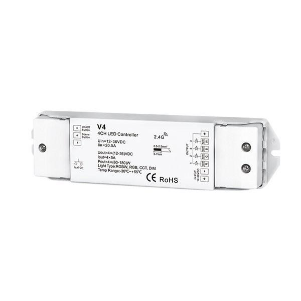 LED vezérlő V5; 12-24V DC; 5*5A, Max 25A; 300W/600W(12V/24V)