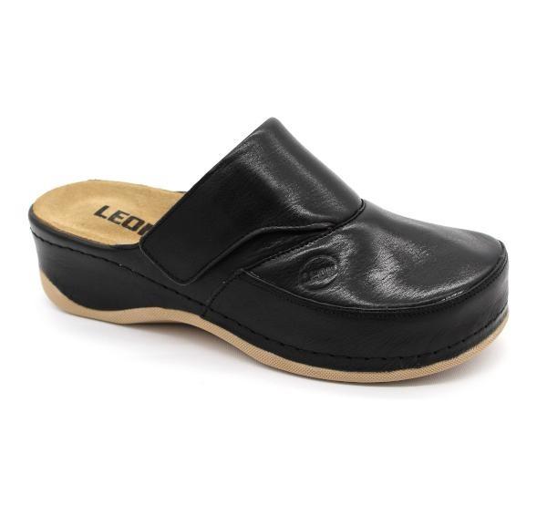 Leon 2019 Női bőr papucs - fekete