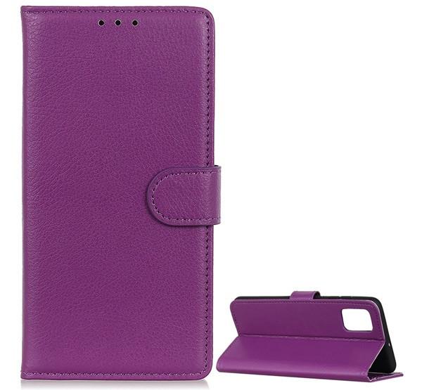 LG K62 / K52 Flip tok álló, bőr hatású LILA