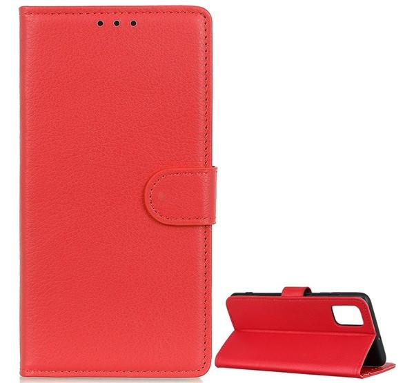 LG K62 / K52 Flip tok álló, bőr hatású PIROS