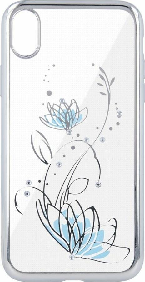 Lótuszvirágos kék-ezüst strasszköves szilikon tok Huawei P30 