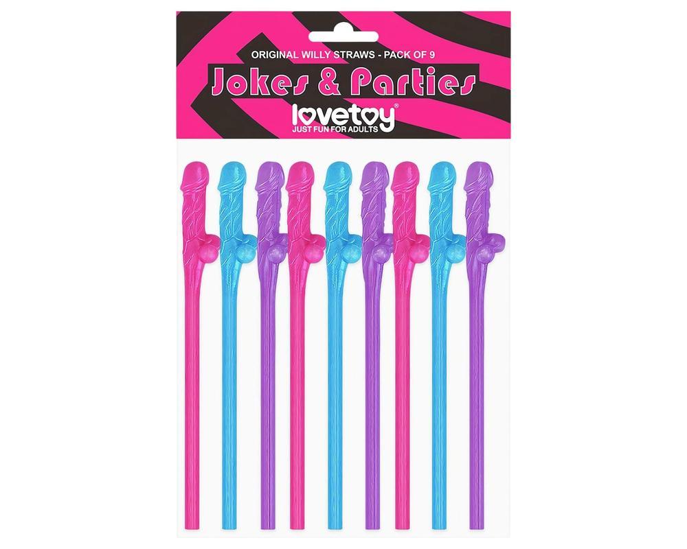 Lovetoy - realisztikus pénisz szívószál (pink-kék-lila)