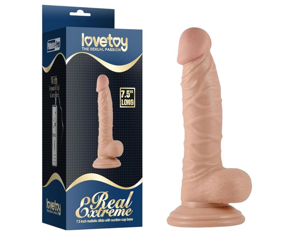 Lovetoy Real Extreme - tapadókorongos, herés G-pont dildó - 19cm (natúr)
