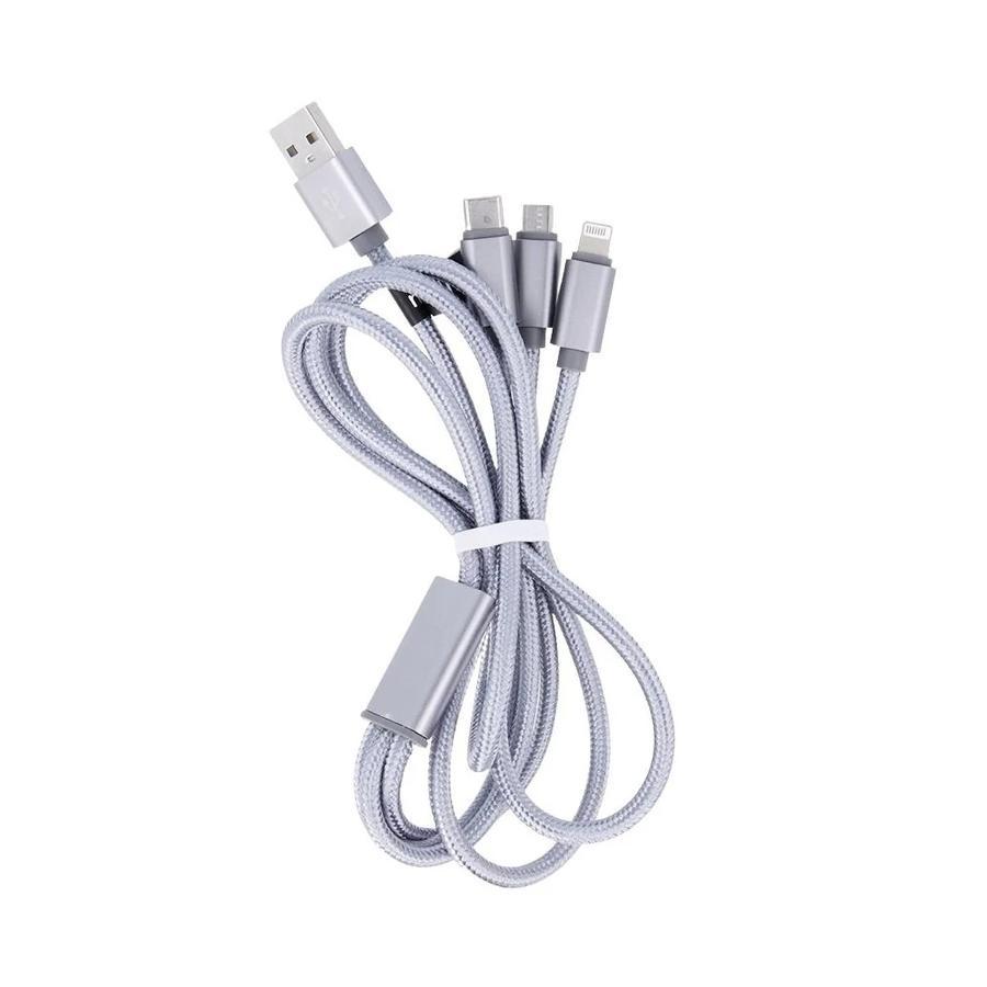 Maxlife 3in1 töltőkábel USB to Micro USB / Type-c / Lightning 1M 2,1A szürke