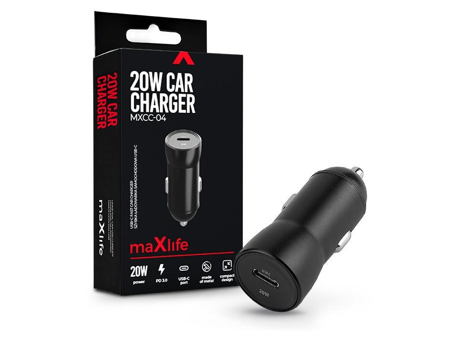Maxlife szivargyújtós töltő adapter Type-C bemenettel - 20W - Maxlife MXCC-04 PD3.0 + QC3.0 Car Charger - fekete