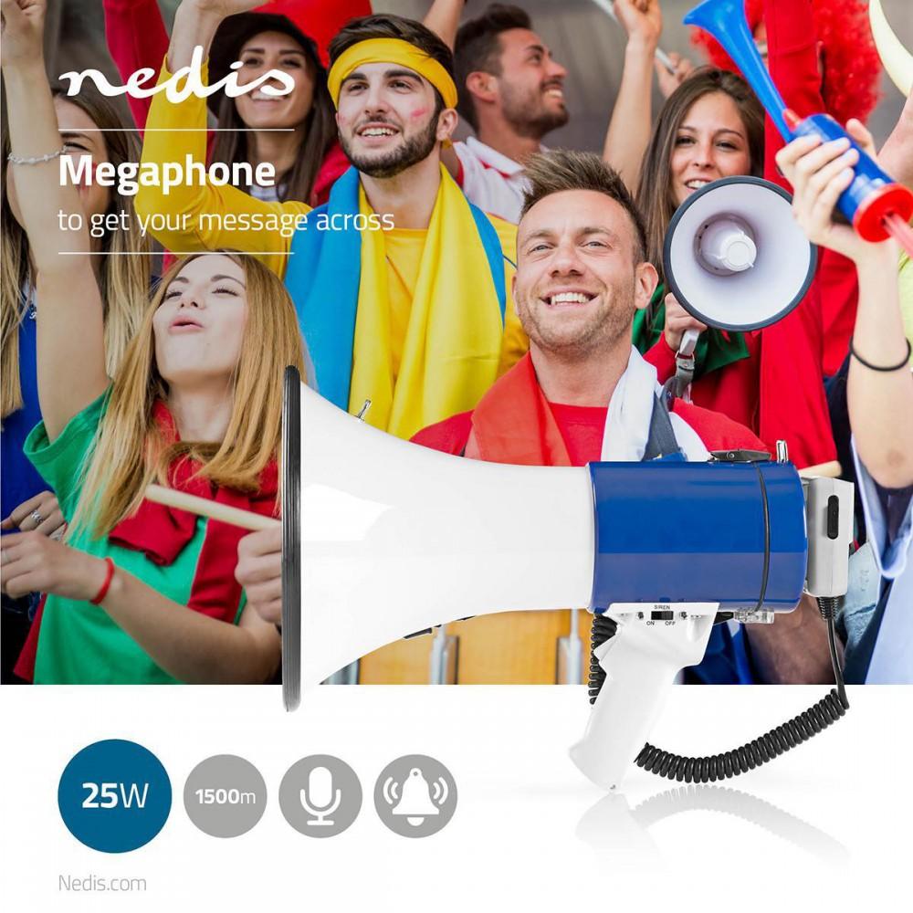 Megafon Maximális hatótáv: 1500 m | Hangerő szabályozás: 135 dB-ig | Levehető Mikrofon | Beépített sziréna | Váll pánt | Fehér / Kék meph200wt