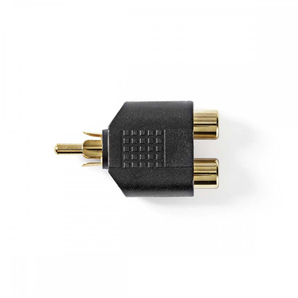 Mélynyomó adapter | RCA Dugasz | 2x RCA Aljzat | Aranyozott | Egyenes | ABS | Fekete | 10 db | Műanyag Zacskó