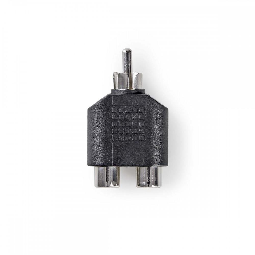 Mélynyomó adapter | RCA Dugasz | 2x RCA Aljzat | Nikkelezett | Egyenes | ABS | Fekete | 1 db | Doboz