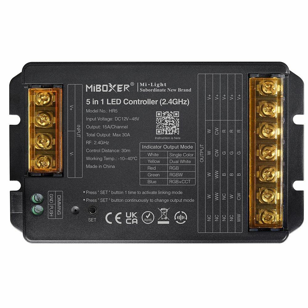 MiLight HR5 5 az 1-ben LED vezérlő egyszínű, CCT, RGB, RGBW, RGB+CCT szalagokhoz, 30A
