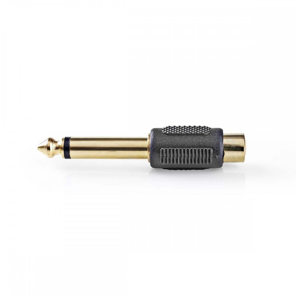 Mono audio adapter | 6.35 mm Dugasz | RCA Aljzat | Aranyozott | Egyenes | ABS | Fekete | 10 db | Műanyag Zacskó
