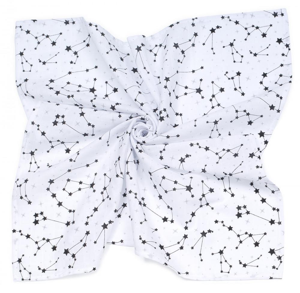 MTT Nagy textil pelenka (120x120) - Fehér alapon fekete csillagképek