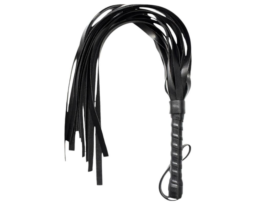 Műbőr korbács - fekete (42cm)
