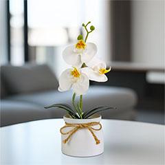 Műnövény dekoráció - cserepes orchidea, fehér (20x9cm)