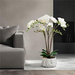 Műnövény dekoráció - cserepes orchidea, fehér (58 cm)