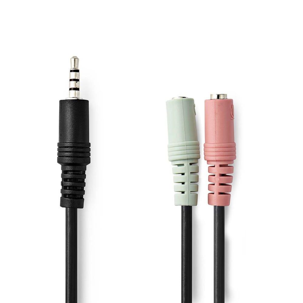 Nedis sztereó audio splitter kábel 3.5mm jack apa - 2x jack anya 0.2m, fekete - CAGP22150BK02
