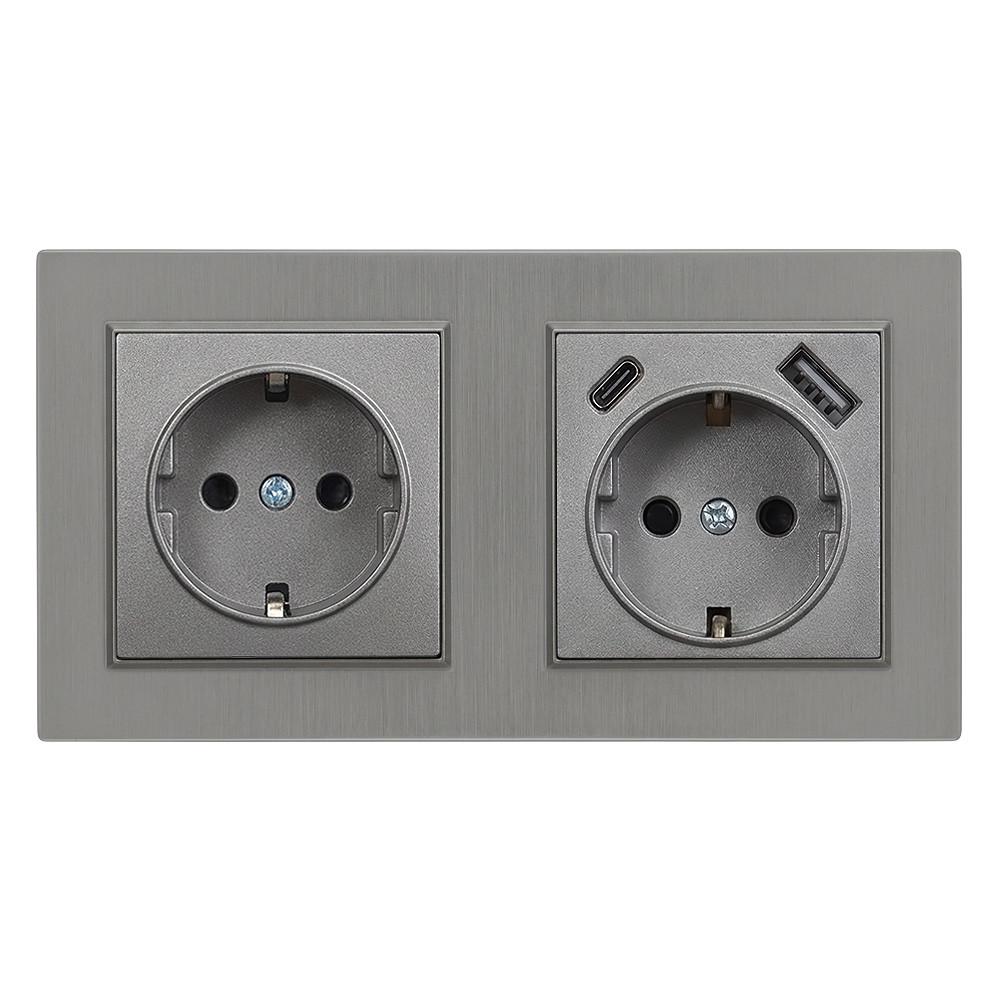 Nova földelt csatlakozóaljzat dugalj 16A 250V USB csatlakozóval szürke kerettel
