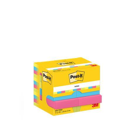 Öntapadó jegyzettömb, 38x51 mm, 12x100 lap, 3M POSTIT "Energetic", vegyes színek