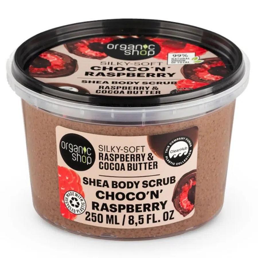 Organic Shop csokis málna puhító testradír málnával és kakaóvajjal, 250 ml