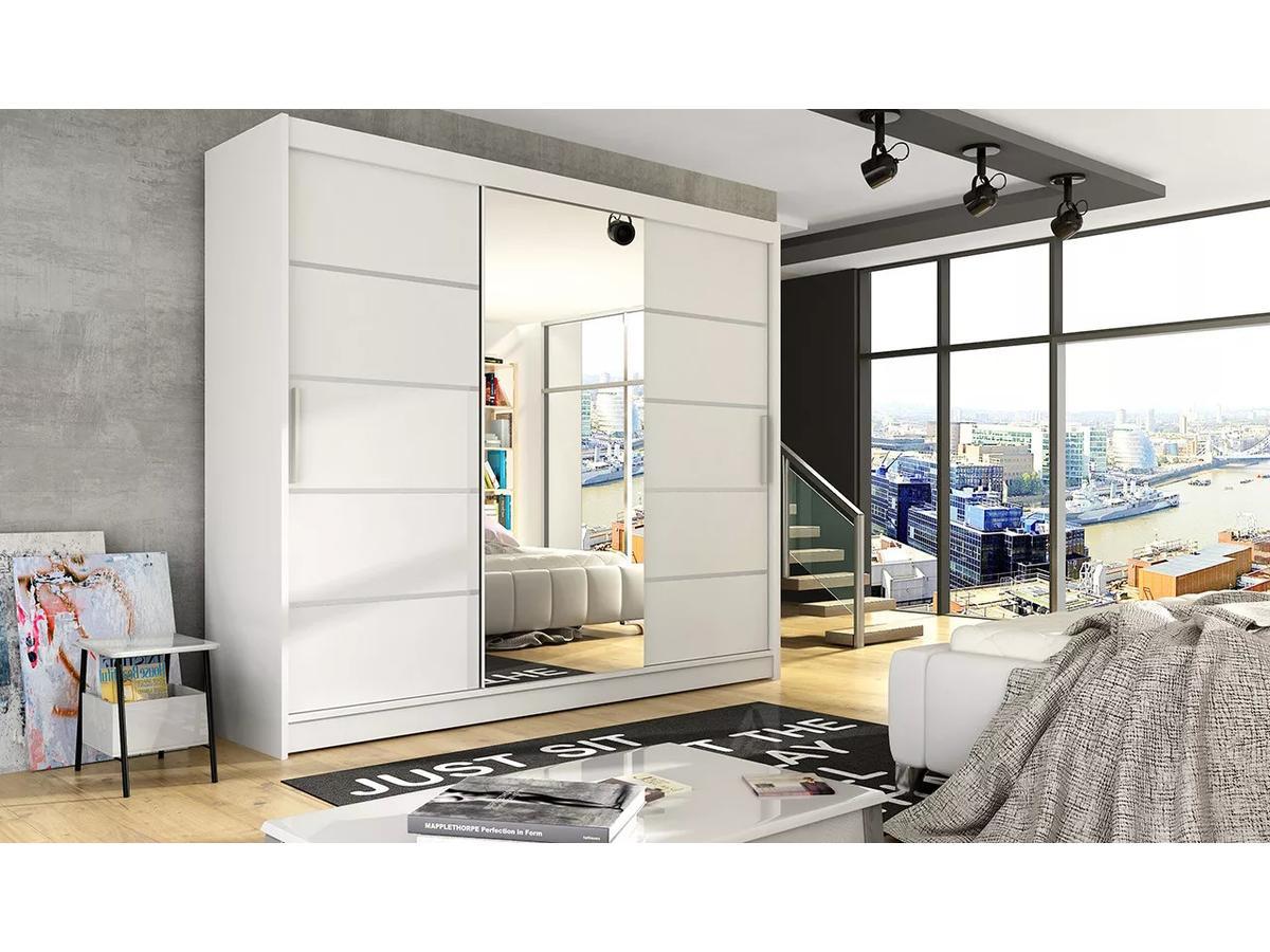 Palma LUX 200 cm tolóajtós gardróbszekrény 4 fiókkal, fehér színben