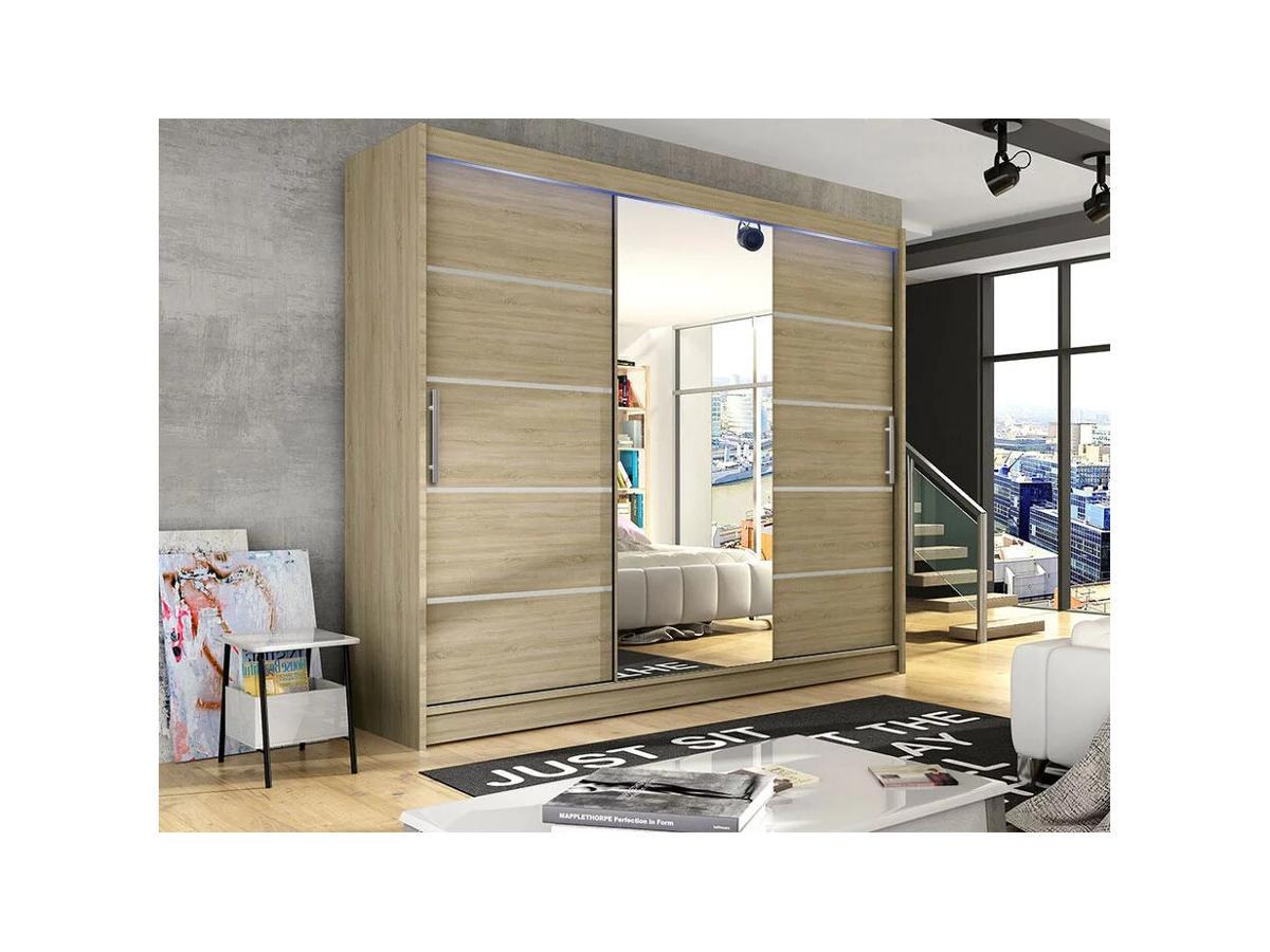Palma LUX 200 cm tolóajtós gardróbszekrény 4 fiókkal, sonoma színben