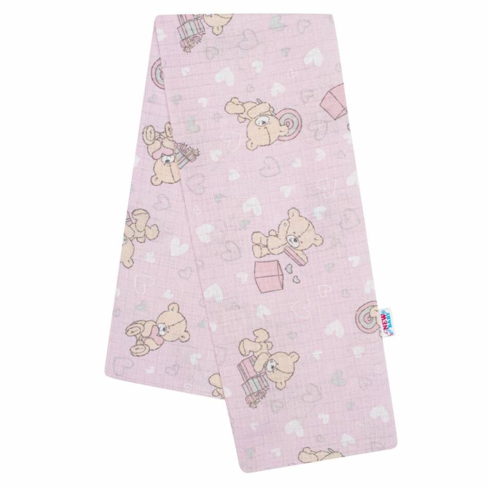 Pamut pelenka nyomtatott mintával New Baby rózsaszín maci és szívecske  Rózsaszín