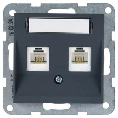 Panasonic RJ11 CAT3 fali aljzat, dupla, feliratozható, keret nélkül - Soft Touch, Éjfekete