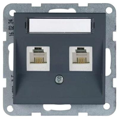 Panasonic RJ45 CAT6 + RJ11 CAT3 fali aljzat, feliratozható, keret nélkül - Soft Touch, Éjfekete