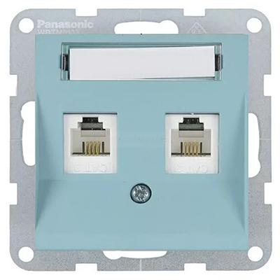 Panasonic RJ45 CAT6 + RJ11 CAT3 fali aljzat, feliratozható, keret nélkül - Soft Touch, Türkiz
