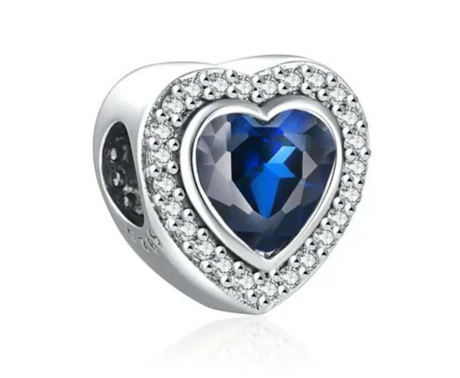 Pandora stílusú  ezüst charm - Kék szívem- Valentin napra ajánljuk!