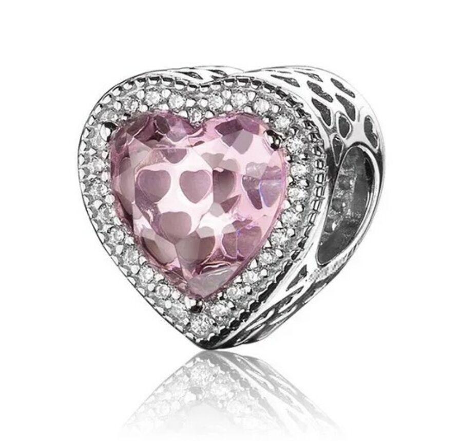 Pandora stílusú  ezüst charm - Rózsaszín szívem- Valentin napra ajánljuk!
