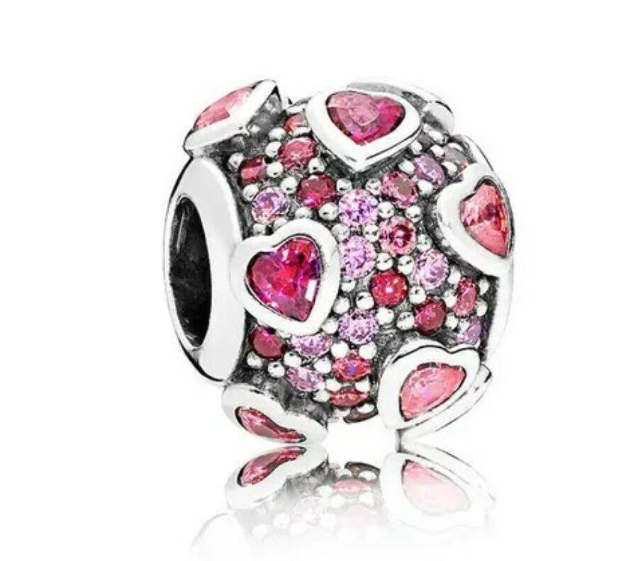 Pandora stílusú  ezüst charm - Szívecskék- Valentin napra ajánljuk!