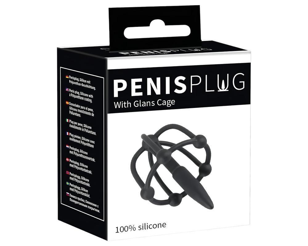 Penisplug - szilikon makk ketrec dilátorral (fekete)