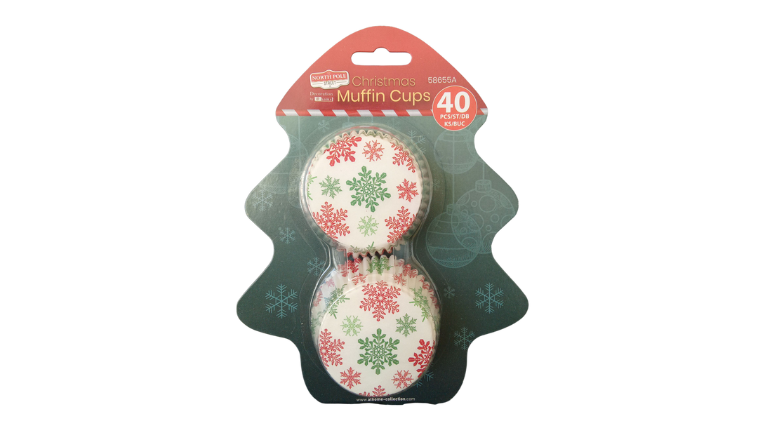 Piros és zöld hópelyhes muffin papír 40 db