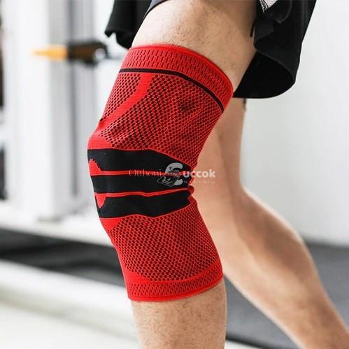 Piros L méretű térdvédő és térdszorító sportoláshoz és rehabilitációhoz