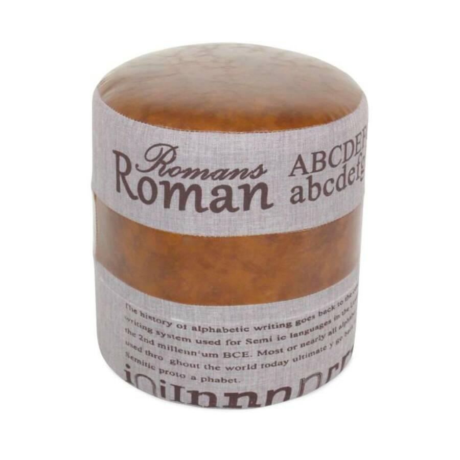 Puff, szürke szövet/sötét barna bőr, ROMAN 1