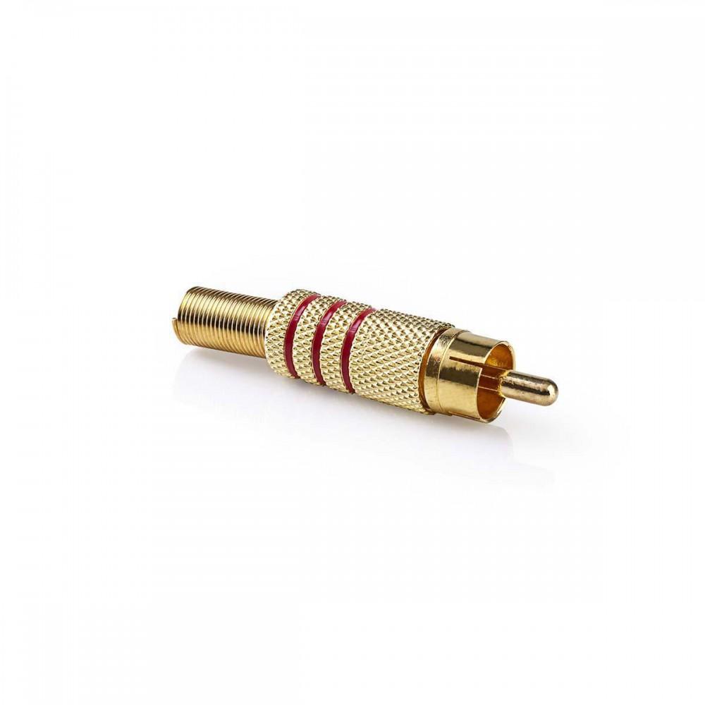 RCA csatlakozó | Egyenes | Dugasz | Aranyozott | Forrasztó | Bemenő kábel átmérő: 7.0 mm | Fém | Arany / Piros | 10 db | Műanyag Zacskó