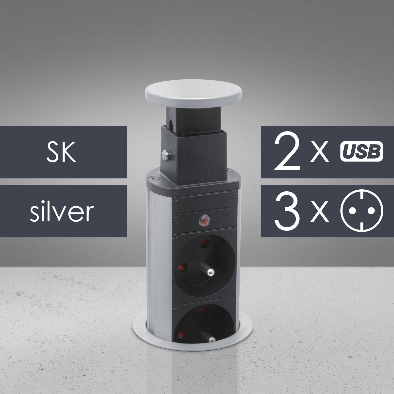 Rejtett elosztó 3-as+2 USB, szlovák, ezüst ( Üzemi)