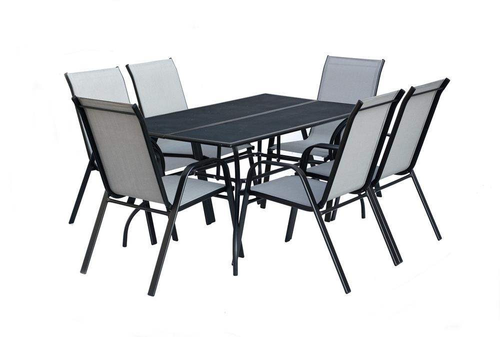 ROJAPLAST ZWMT-83 SET fém kerti asztal, 150 x 90 x 72 cm - fekete, 6 db székkel ()